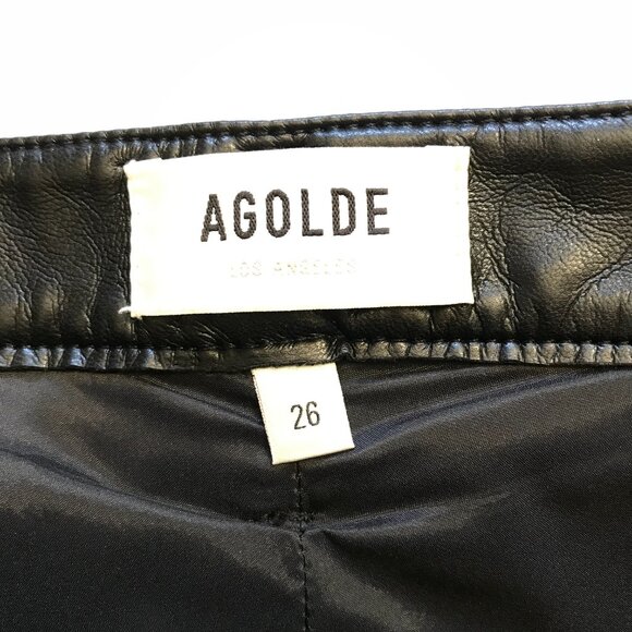 Agolde Recycled Leather Pants Womens 26 Black High Rise Waist 90s Straight Leg - Picture 7 of 12